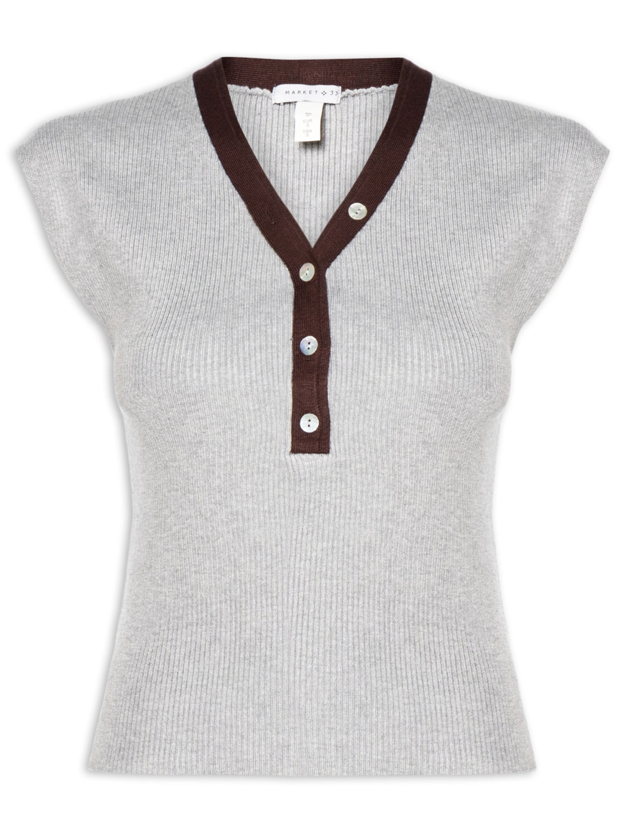 Regata Feminina em Tricot com Abotoamento - Cinza