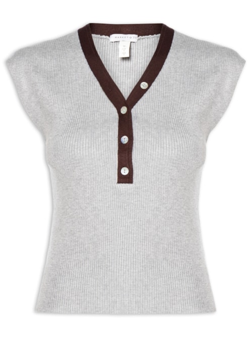 Regata Feminina em Tricot com Abotoamento - Cinza