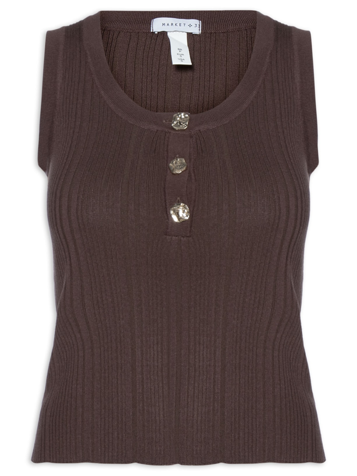 Regata Feminina em Tricot com Abotoamento Marrom Market 33