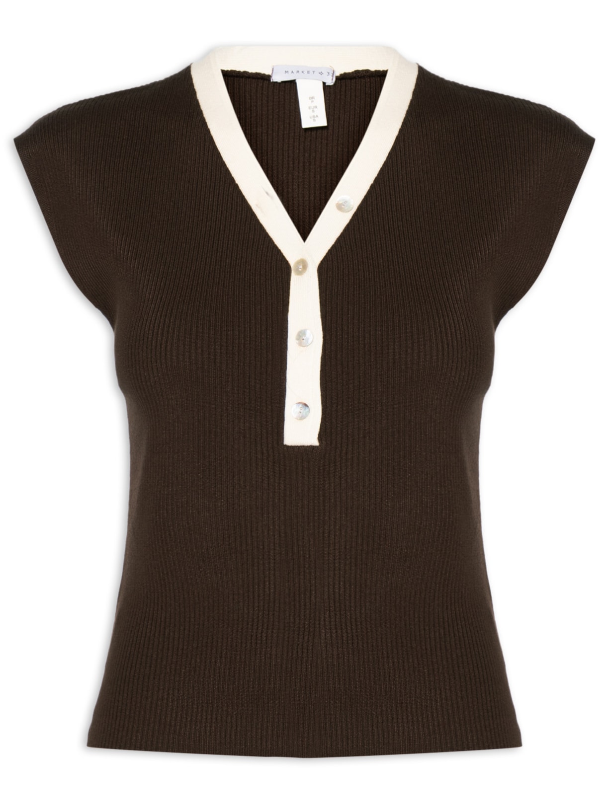 Regata Feminina em Tricot com Abotoamento - Marrom