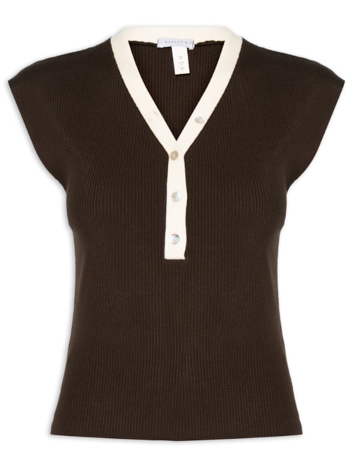Regata Feminina em Tricot com Abotoamento - Marrom