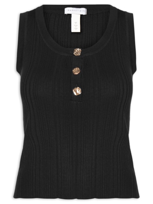 Regata Feminina em Tricot com Abotoamento - Preto