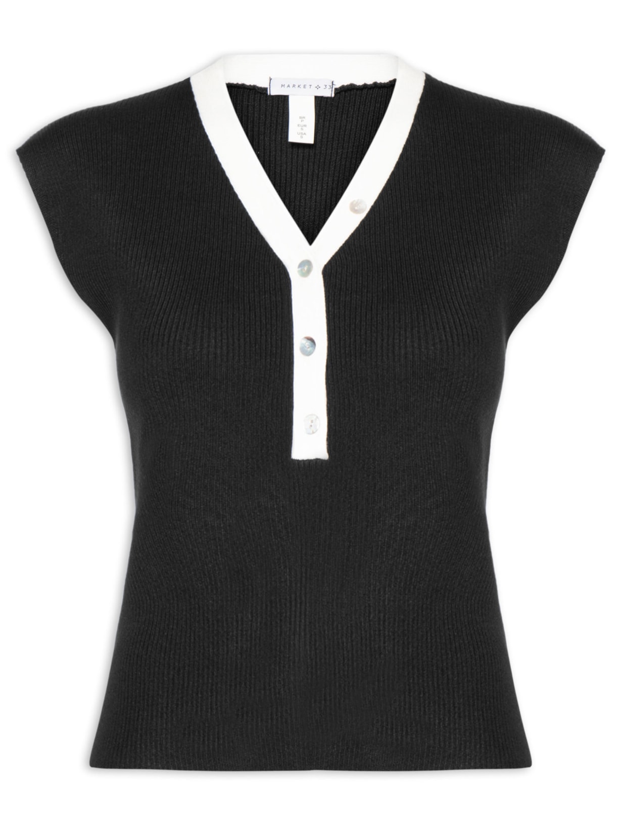 Regata Feminina em Tricot com Abotoamento - Preto