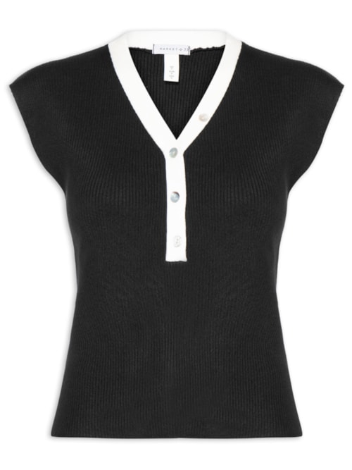 Regata Feminina em Tricot com Abotoamento - Preto