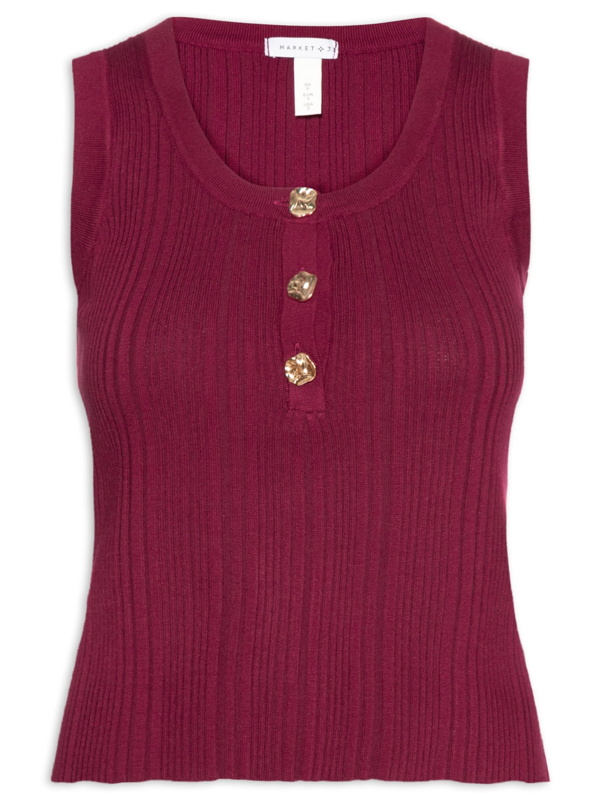 Regata Feminina em Tricot com Abotoamento Vermelho Market 33