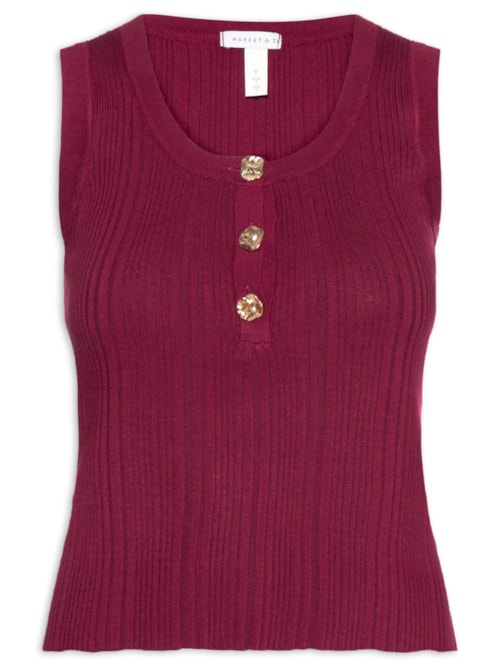 Regata Feminina em Tricot com Abotoamento - Vermelho