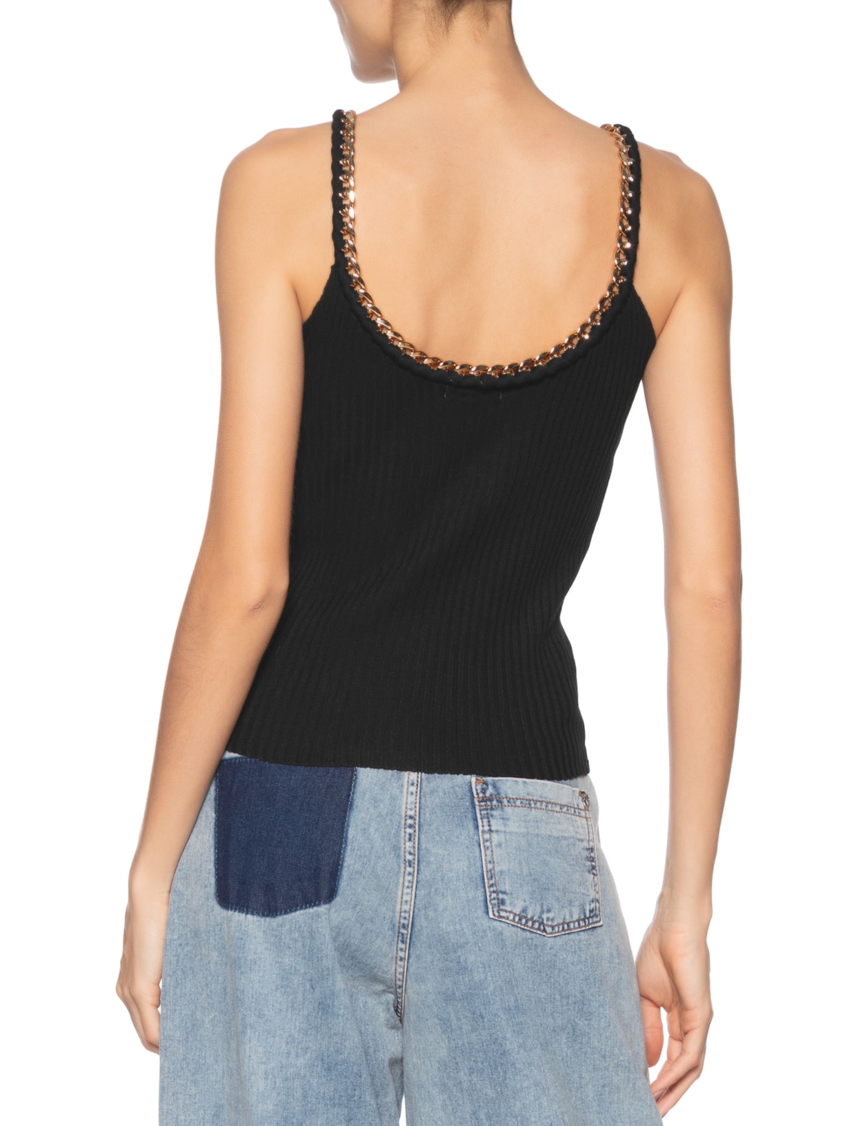 Regata Feminina Em Tricot Com Corrente Preto Market 33