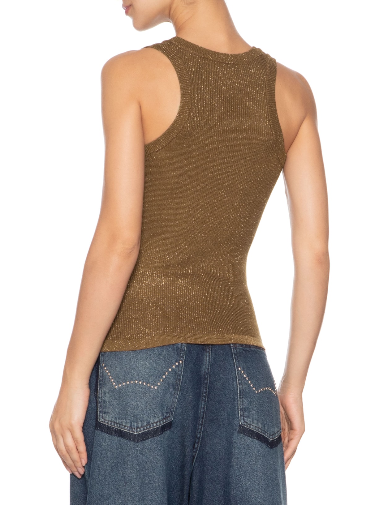Regata Feminina Em Tricot com Lurex Marrom Market 33