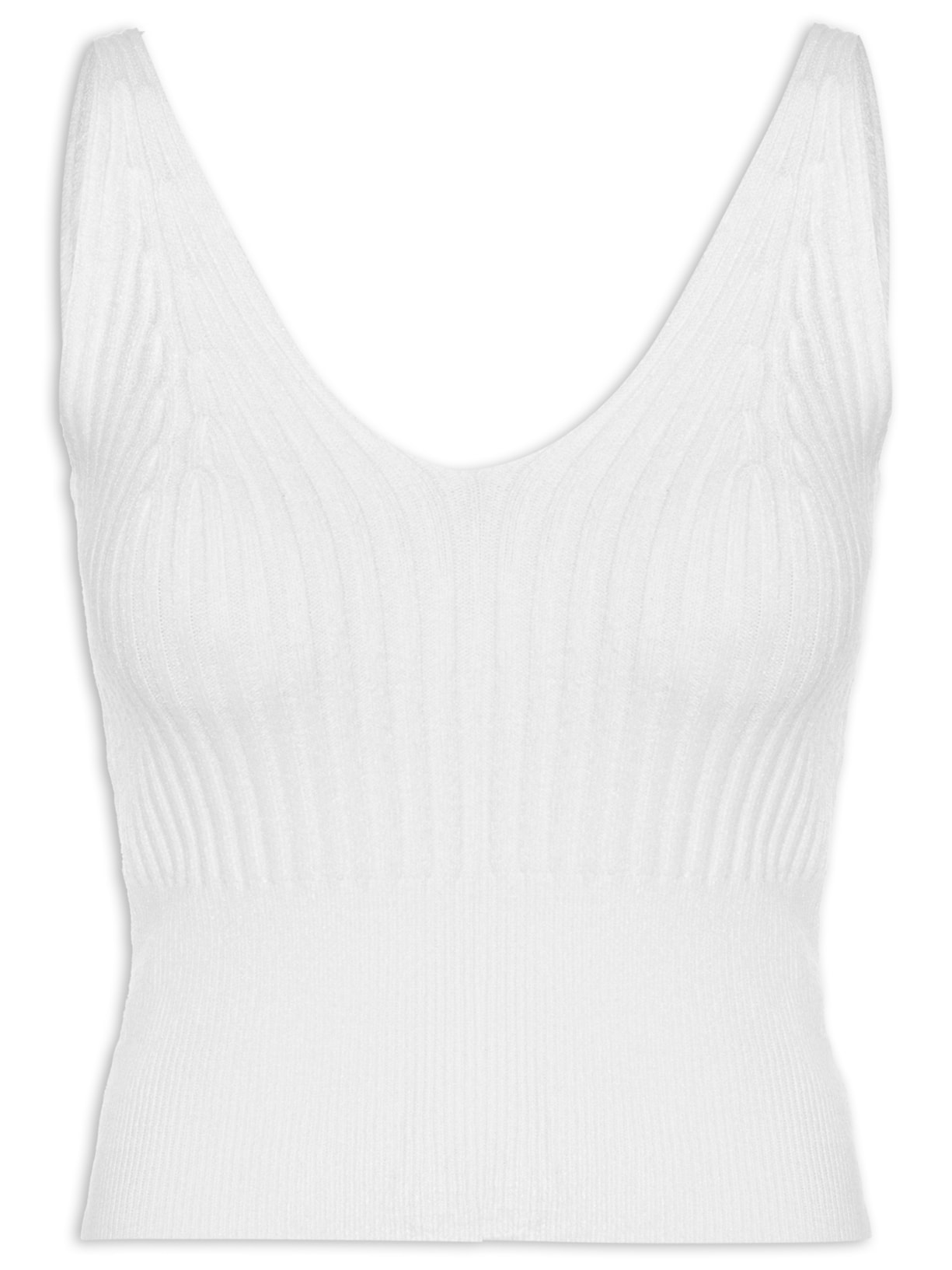 Regata Feminina Em Tricot Decote V - Off White