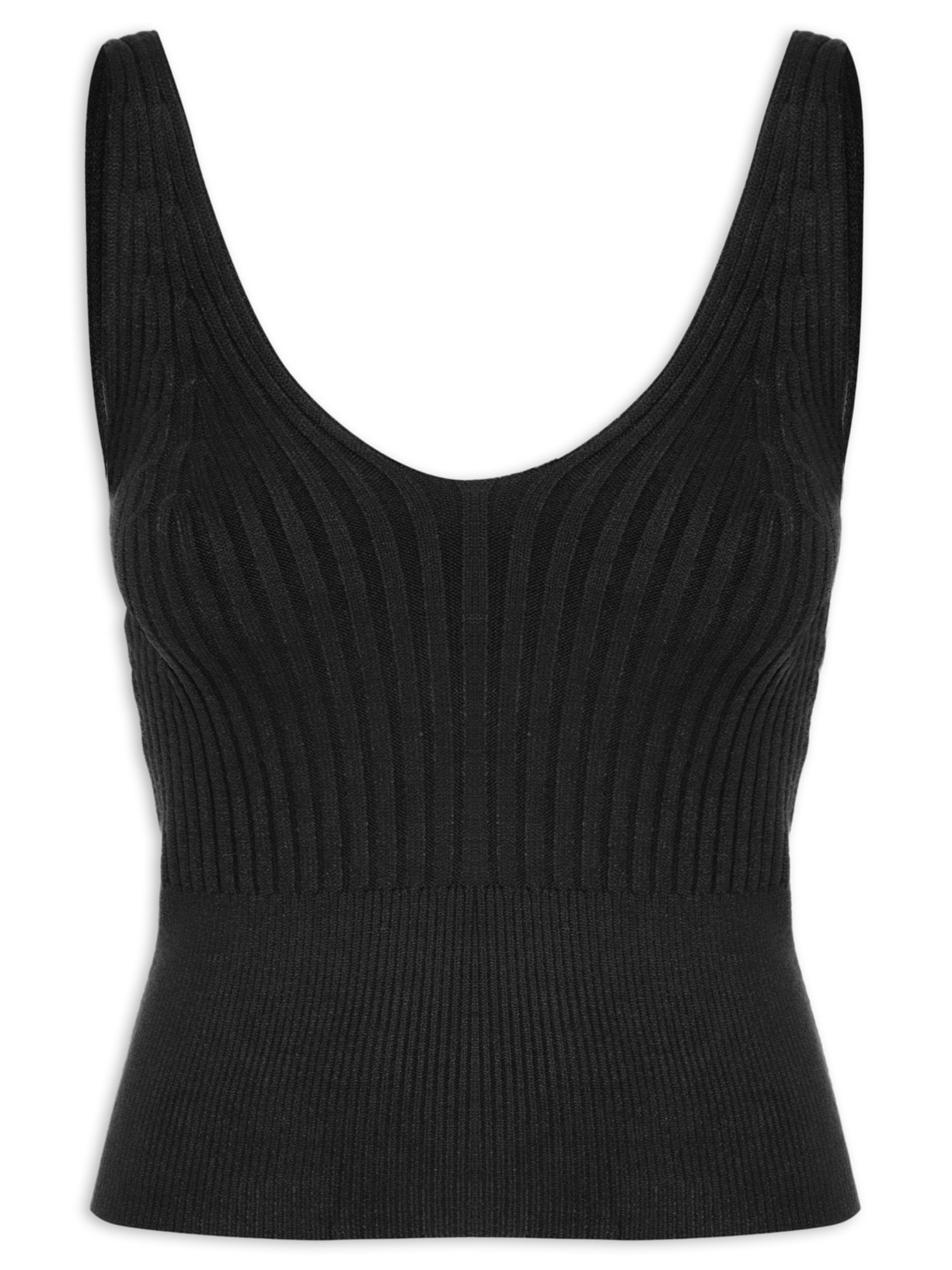 Regata Feminina Em Tricot Decote V - Preto