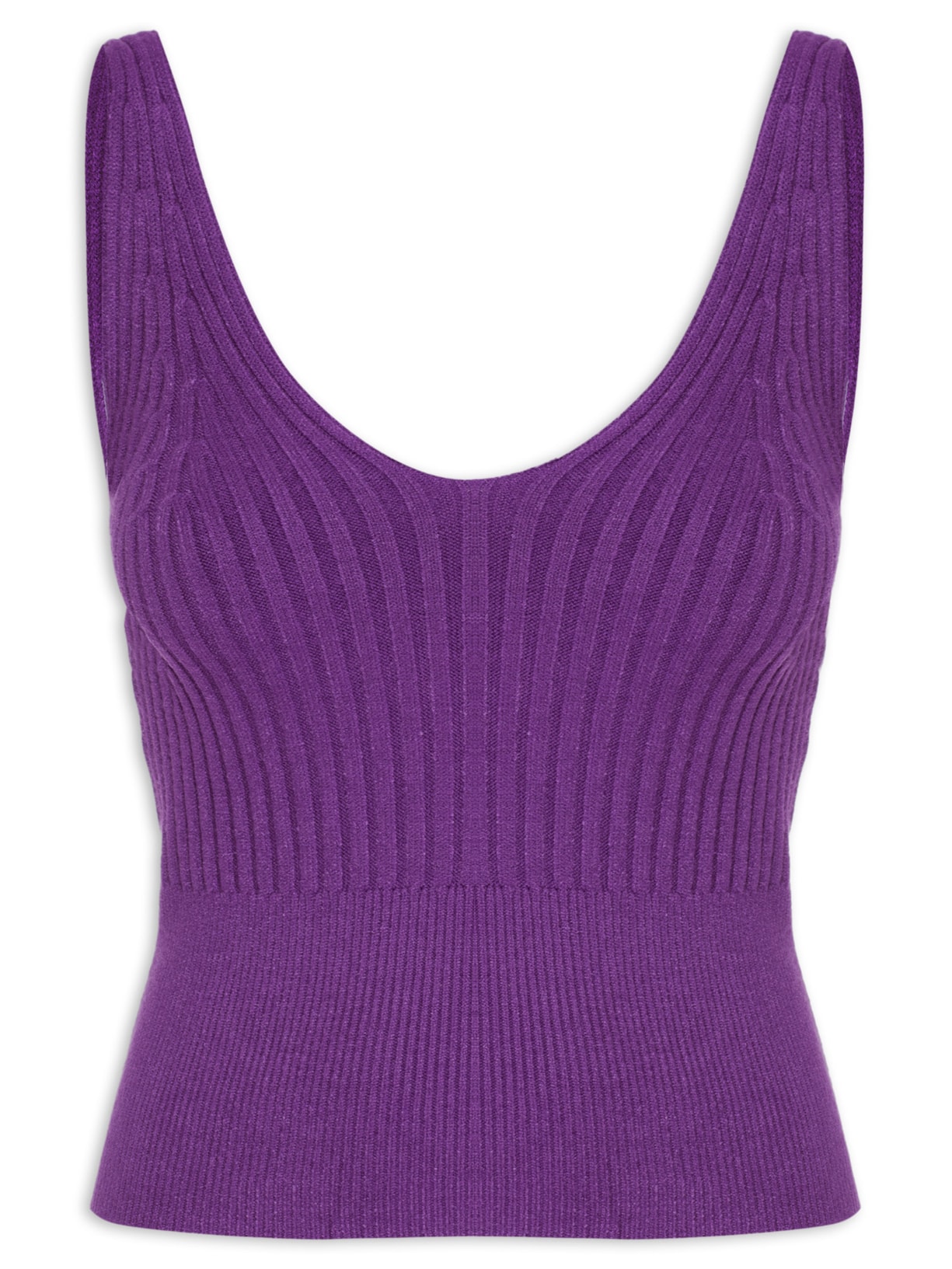 Regata Feminina Em Tricot Decote V - Roxo