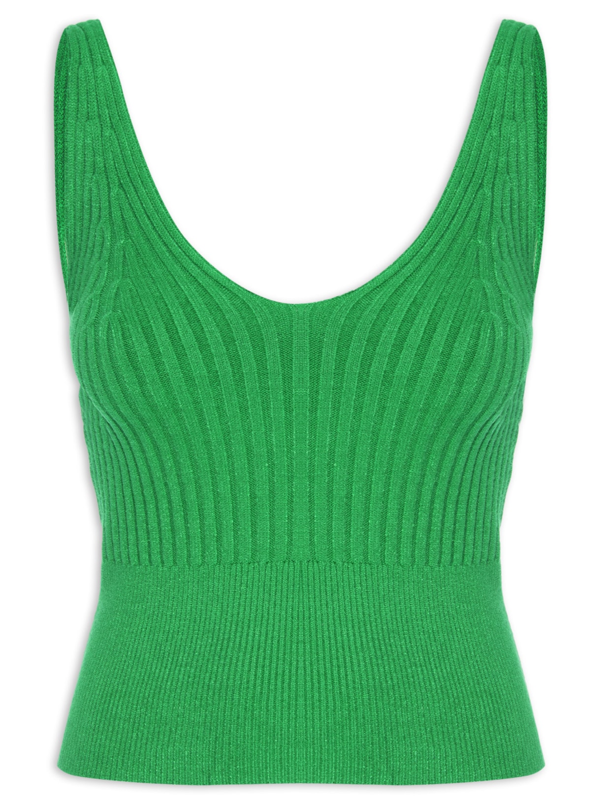 Regata Feminina Em Tricot Decote V - Verde