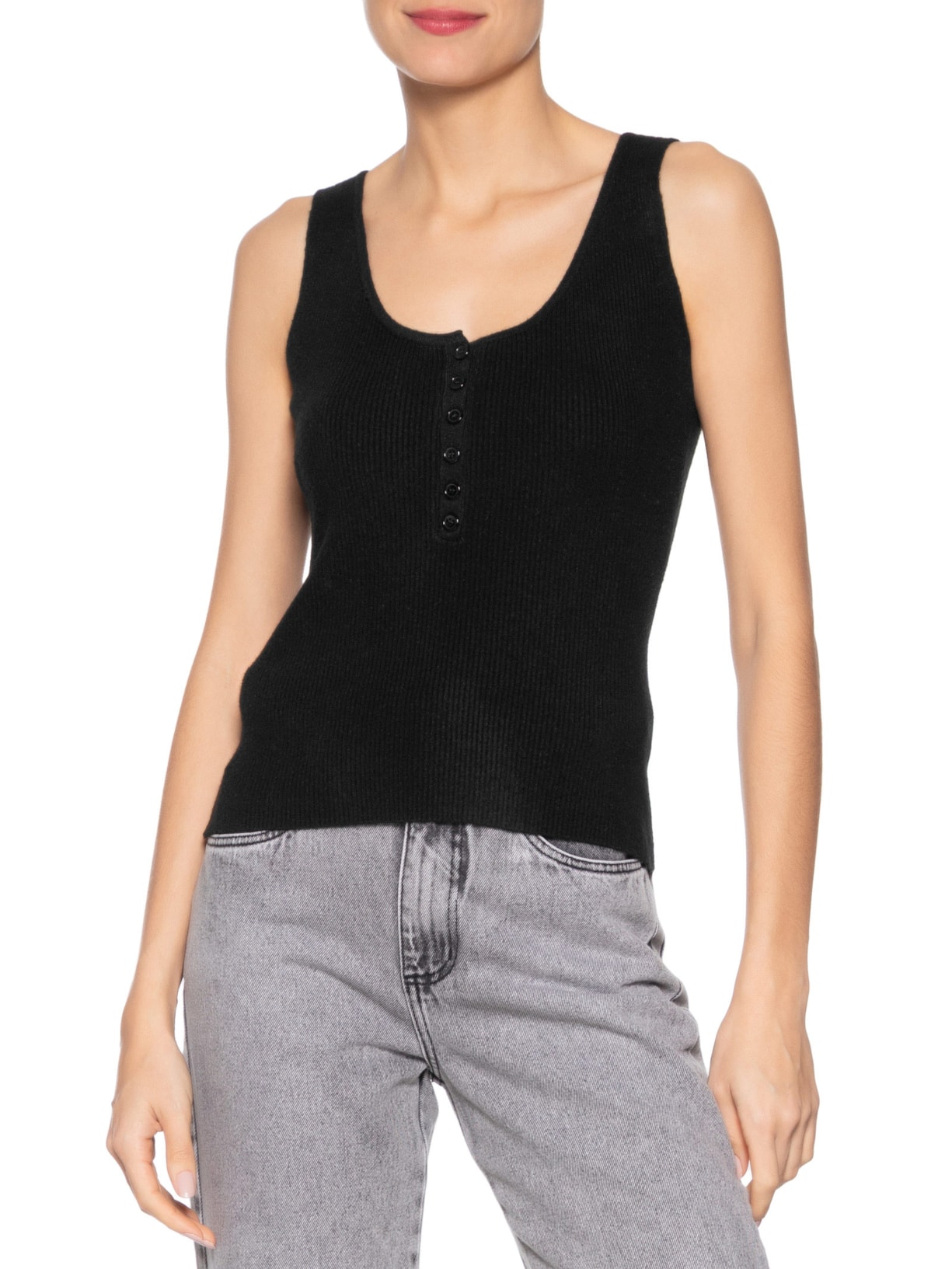 Regata Feminina em Tricot Preto Market 33