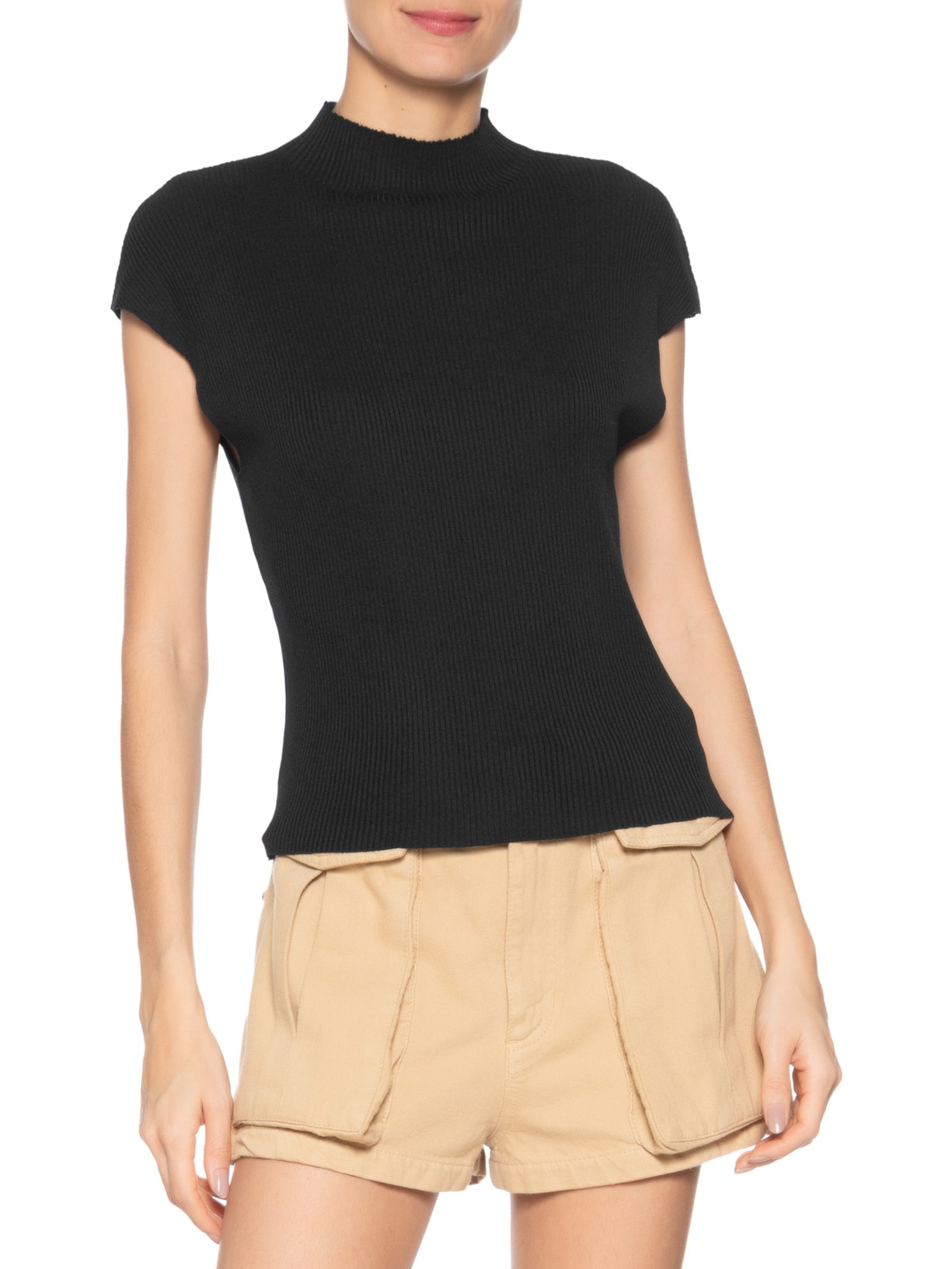 Regata Feminina em Tricot Preto Market 33