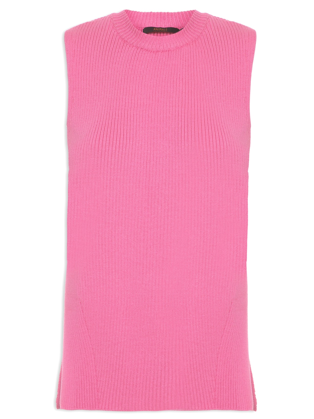Regata Feminina Fenda Tricot Canelado - Rosa