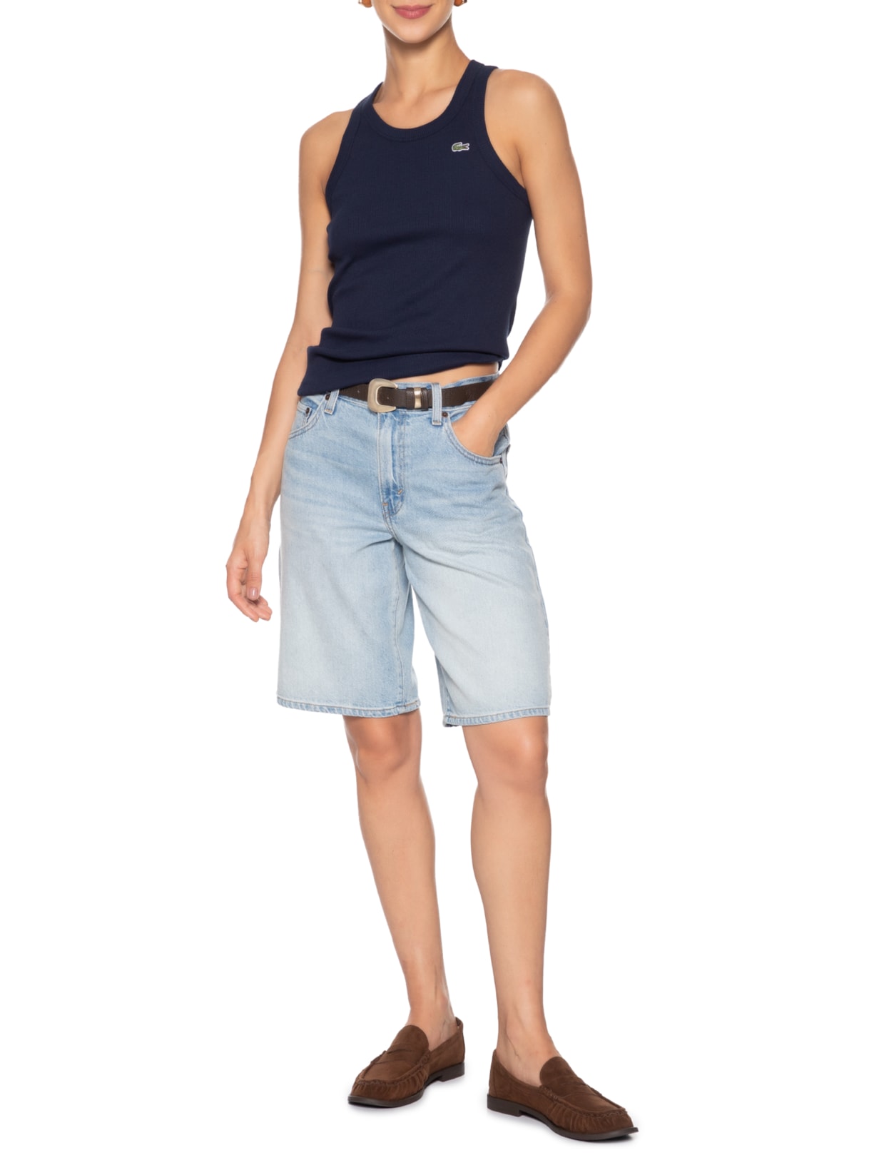 Regata Feminina Fit Ajustado Algodão Azul Lacoste