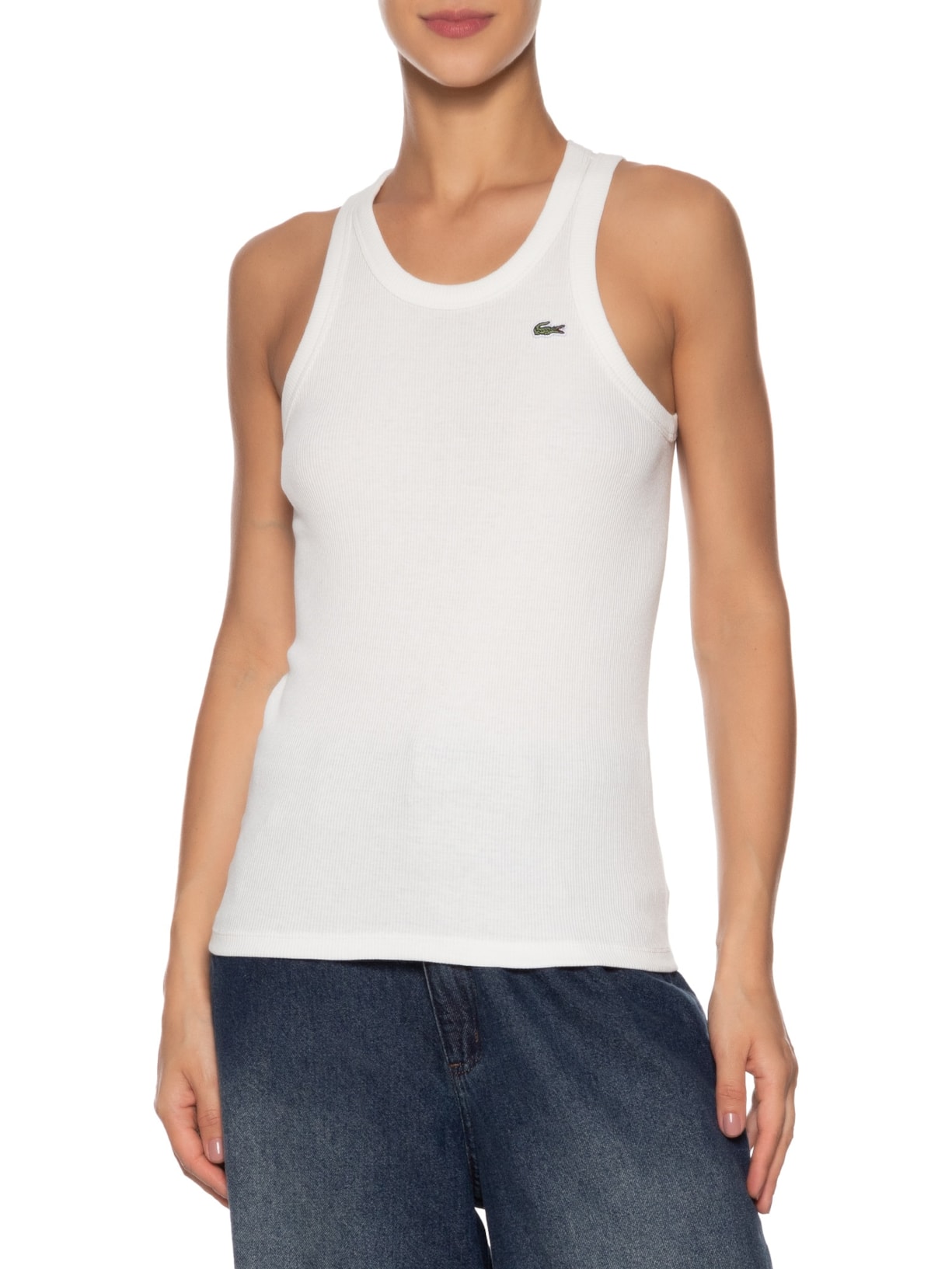 Regata Feminina Fit Ajustado Algodão Branco Lacoste