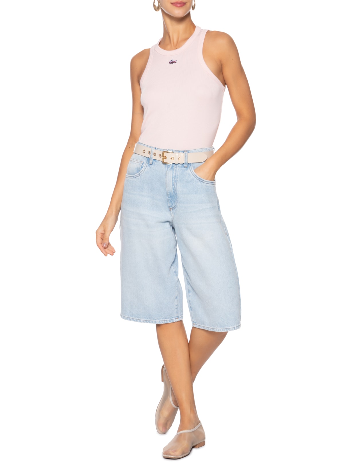 Regata Feminina Fit Ajustado Croco Rosa Lacoste