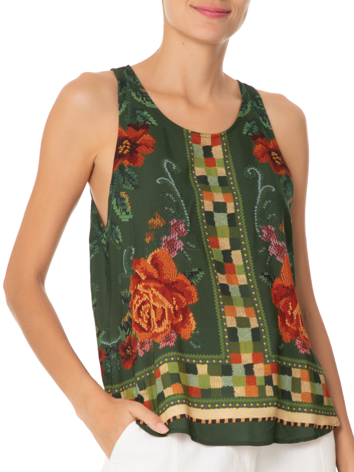 Regata Feminina Flor Realeza Verde Farm