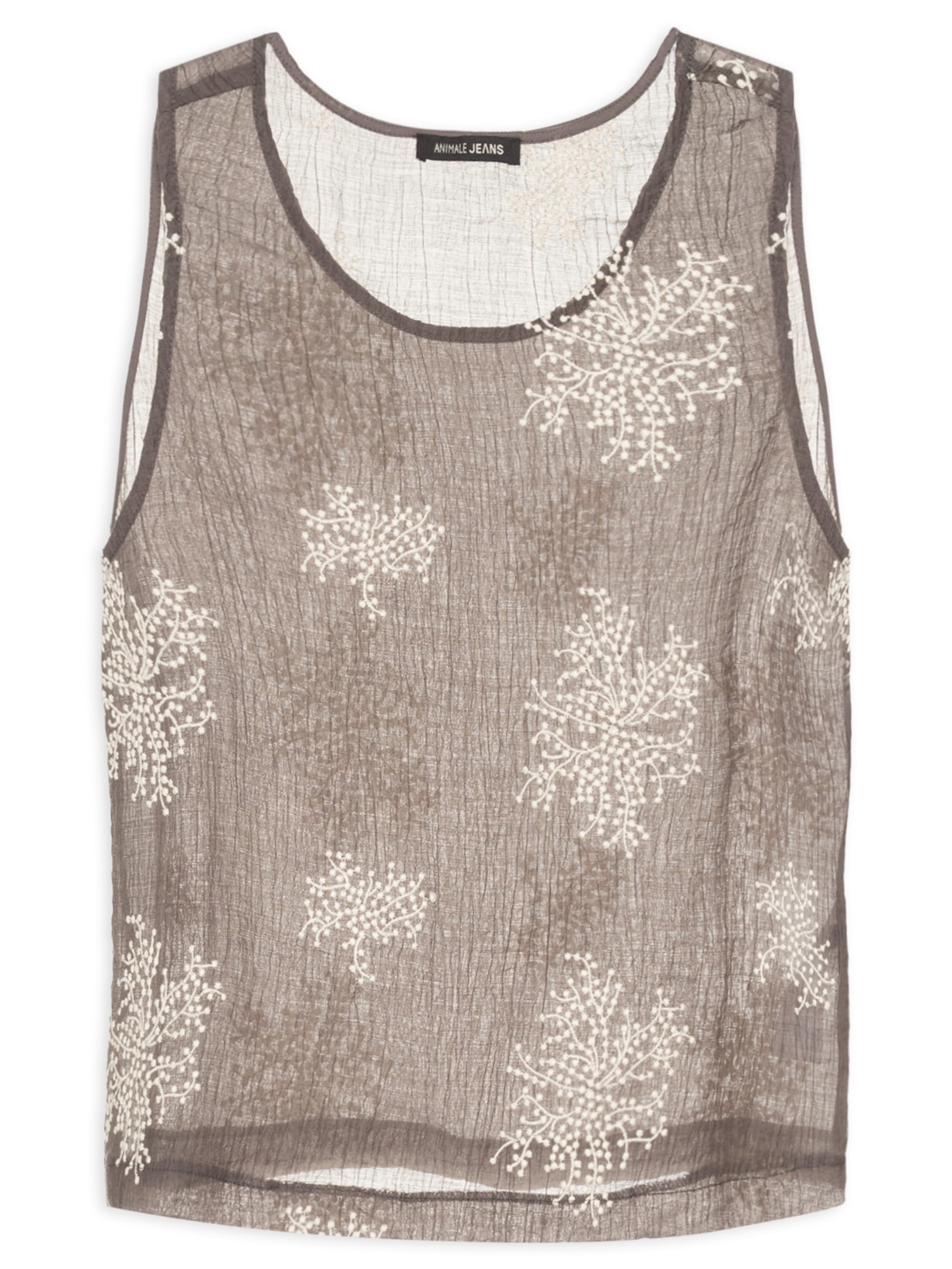 Regata Feminina Gaze Bordada - Cinza