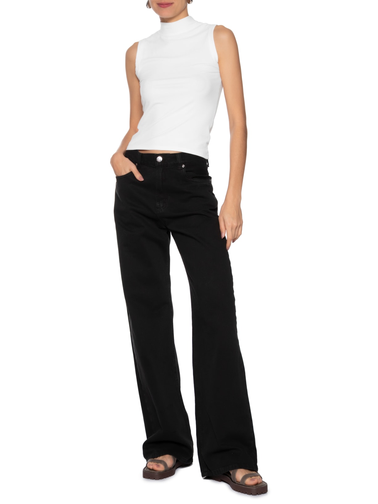 Regata Feminina Gola Alta Branco Basiq