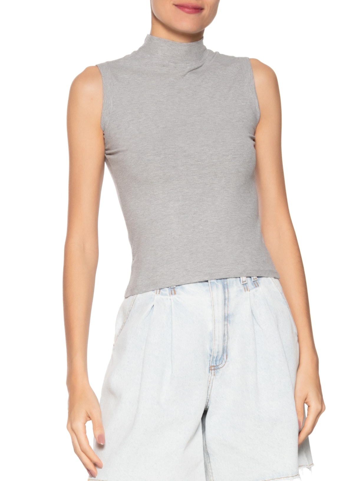 Regata Feminina Gola Alta Cinza Basiq