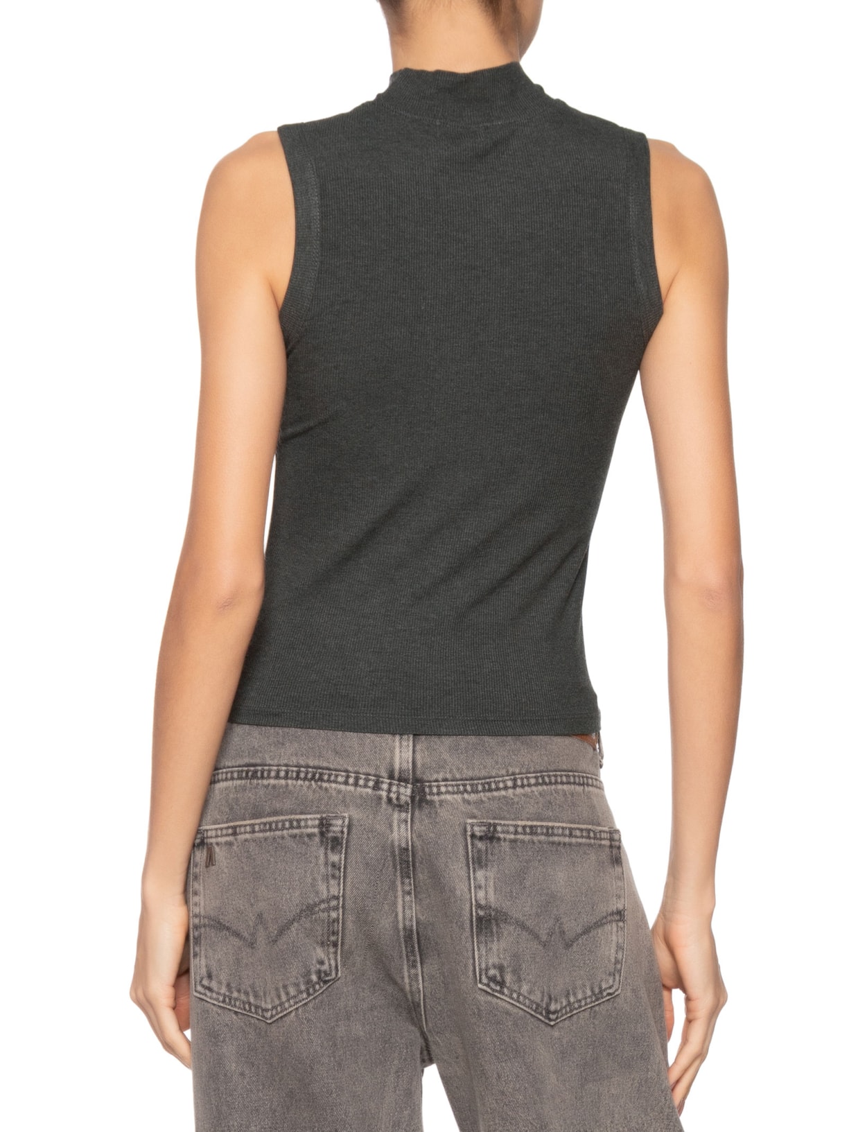 Regata Feminina Gola Alta Cinza Basiq