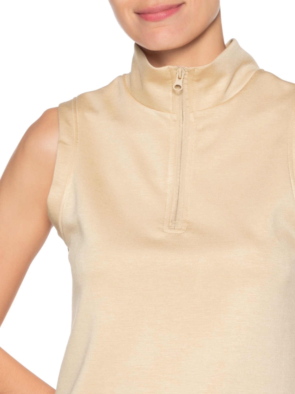 Regata Feminina Gola Alta Moletom Bege Basiq