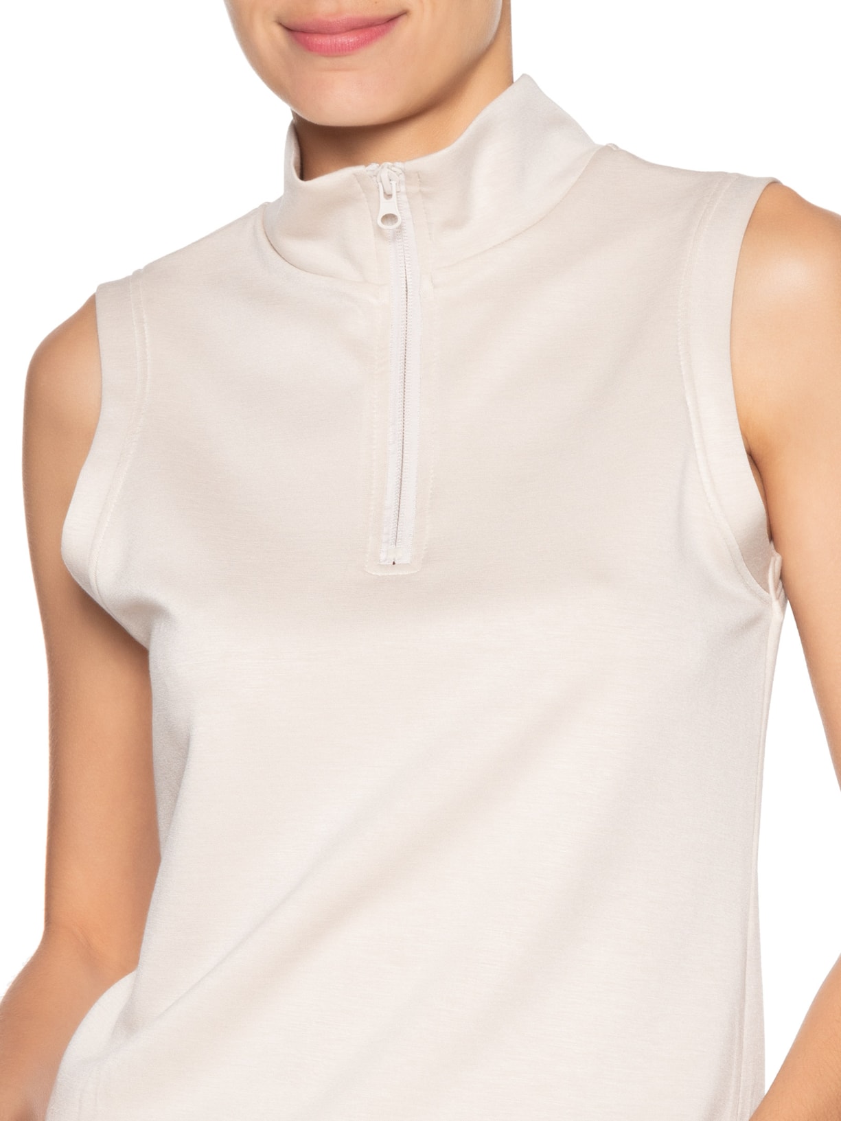 Regata Feminina Gola Alta Moletom Off White Basiq