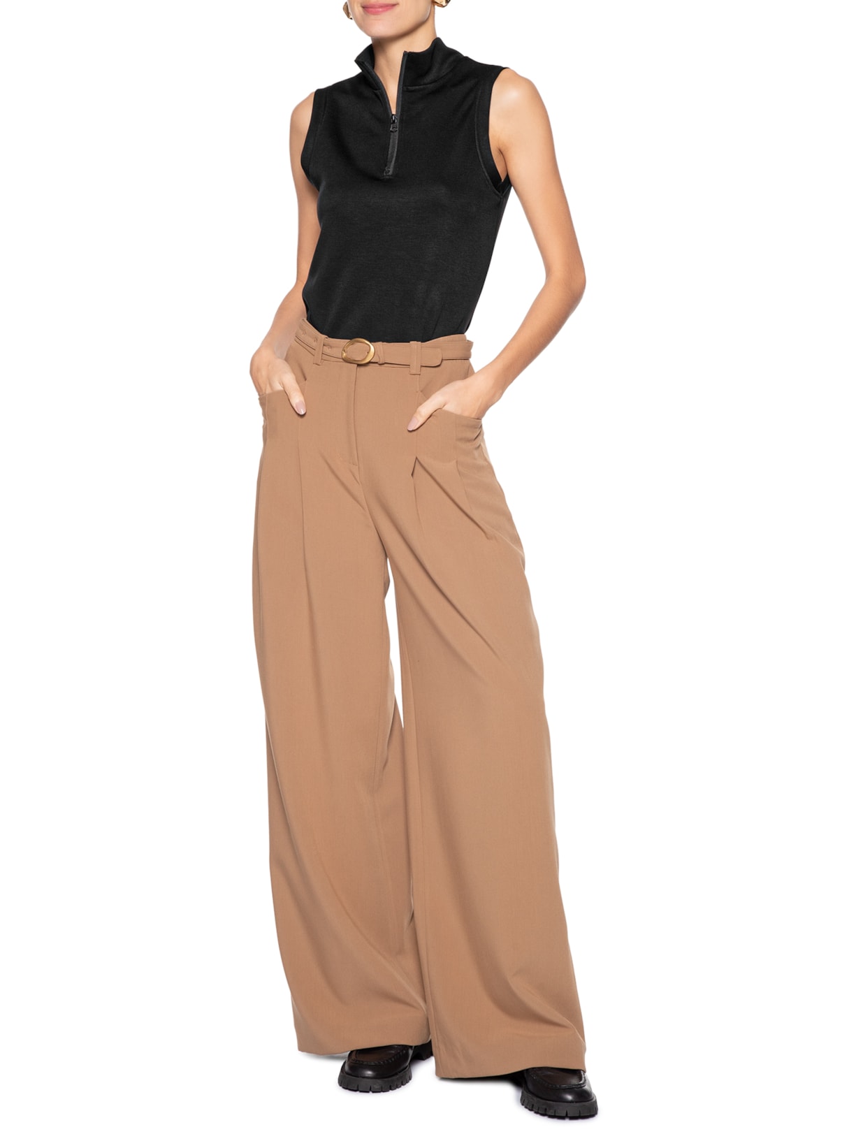 Regata Feminina Gola Alta Moletom Preto Basiq