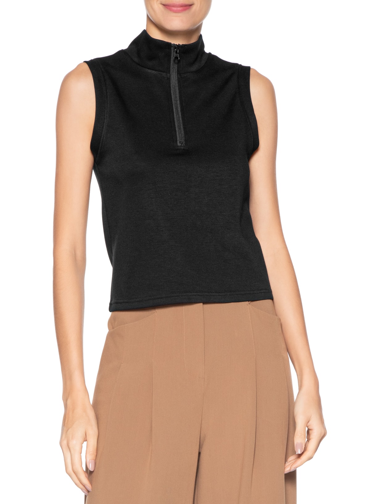 Regata Feminina Gola Alta Moletom Preto Basiq