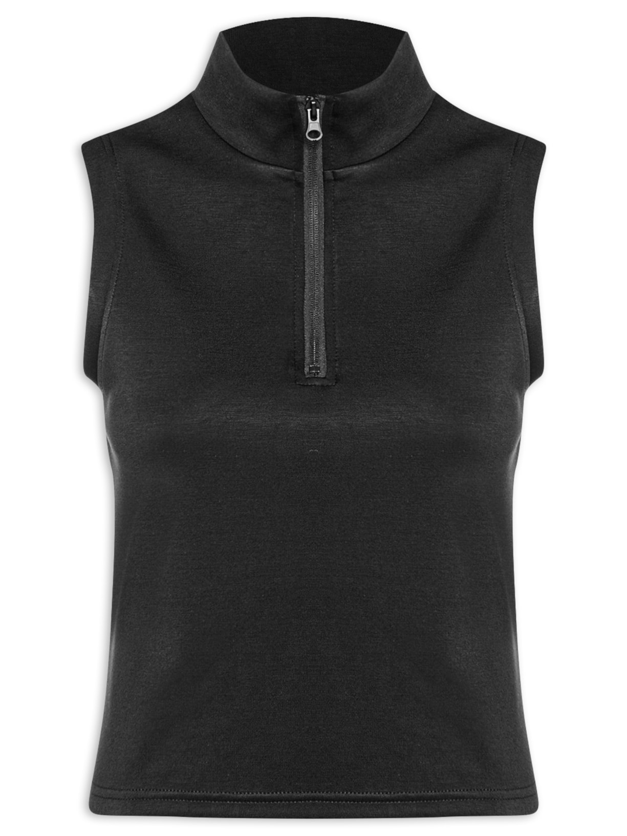 Regata Feminina Gola Alta Moletom Preto Basiq