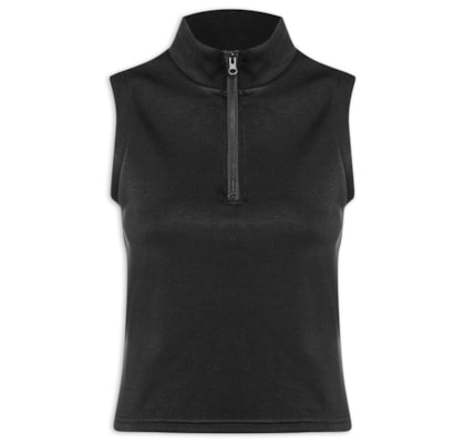 Regata Feminina Gola Alta Moletom - Preto