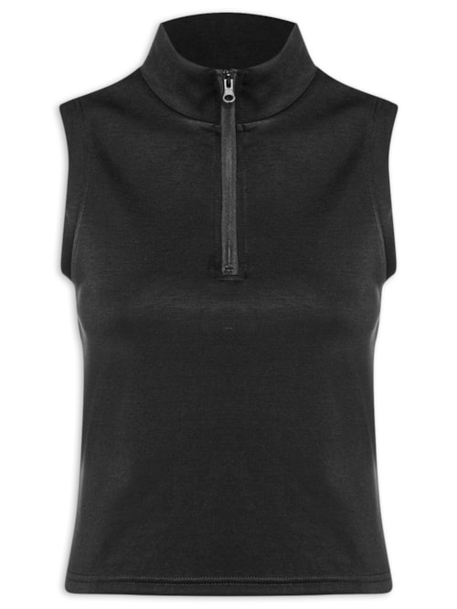 Regata Feminina Gola Alta Moletom - Preto