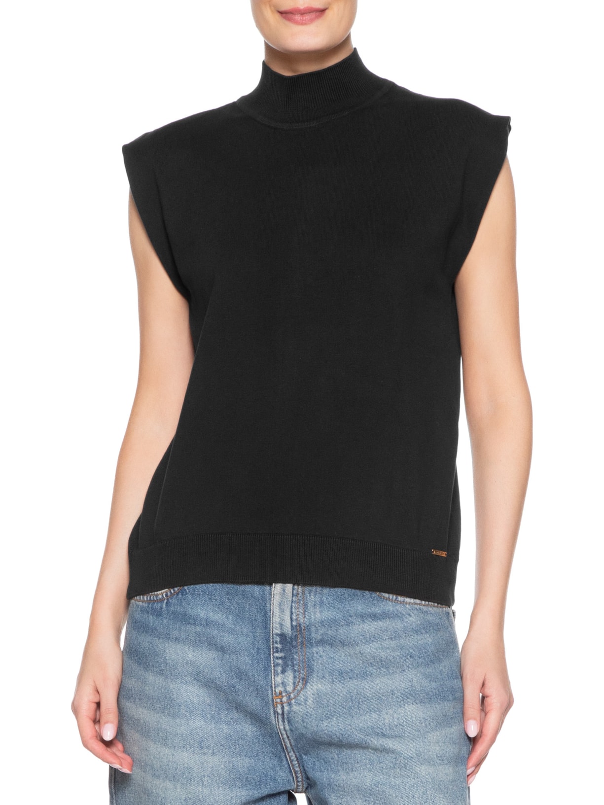 Regata Feminina Gola Chaminé Preto Anselmi