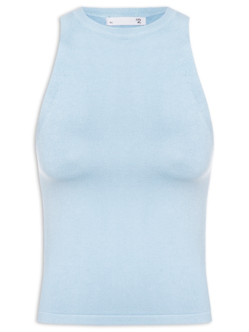 Regata Feminina Gola Redonda Em Tricot - Azul