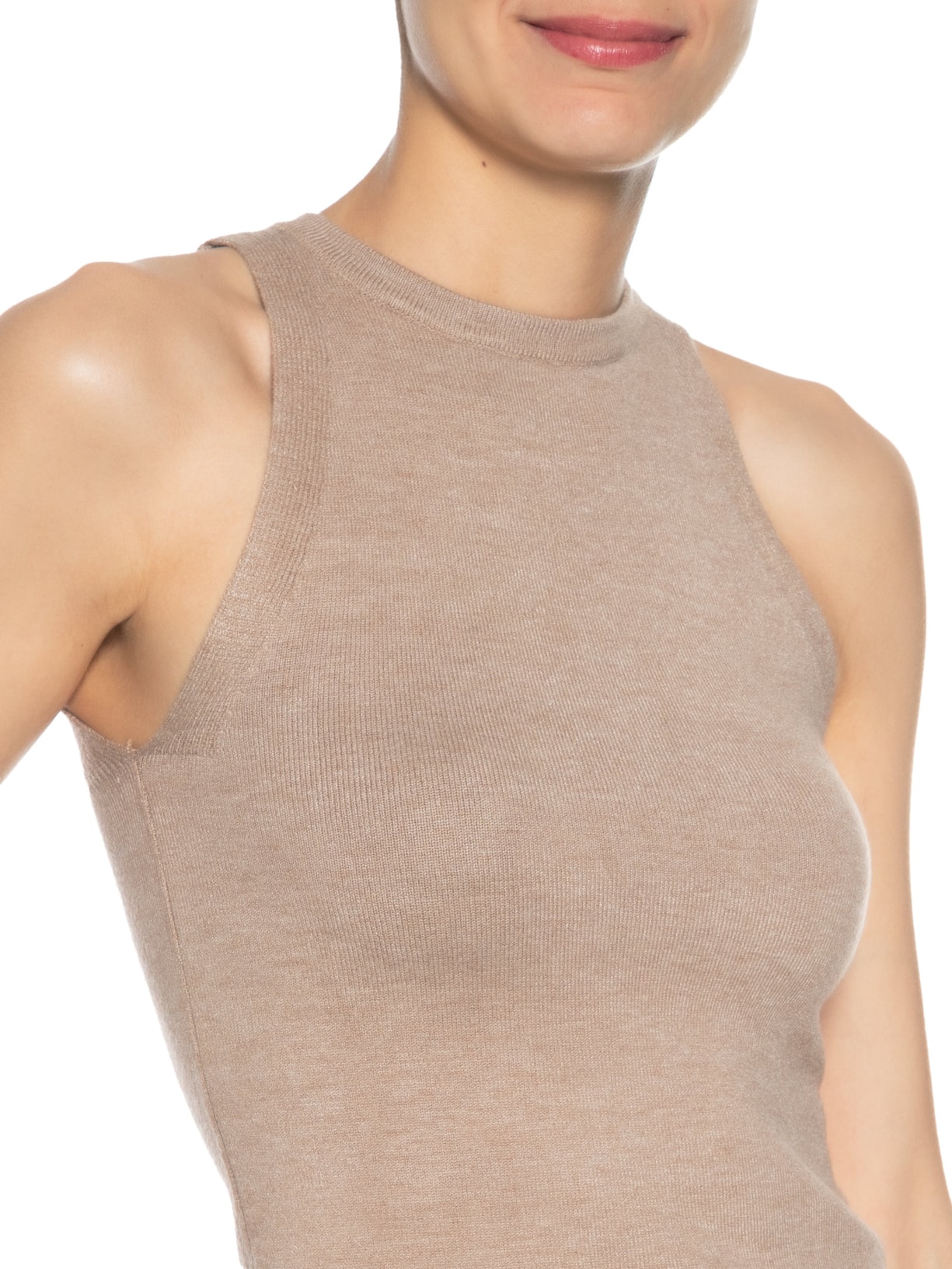 Regata Feminina Gola Redonda Em Tricot Bege '2Essential