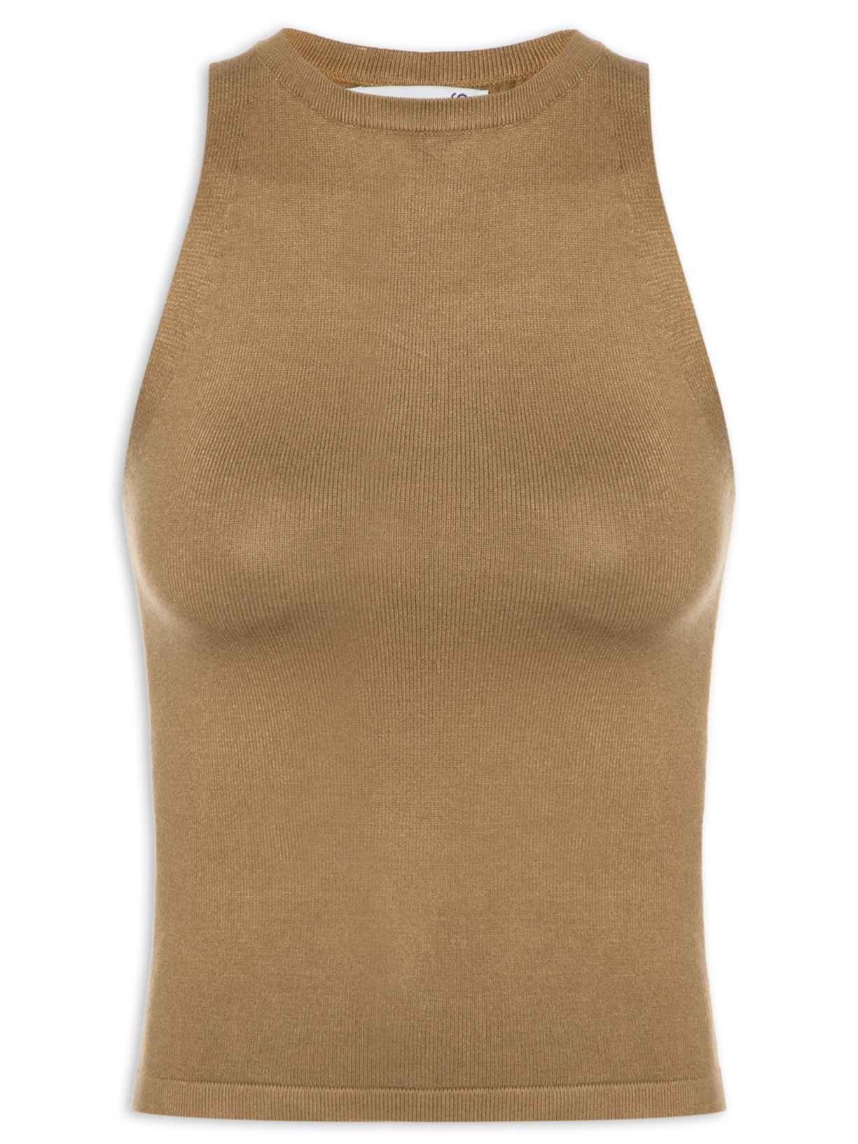 Regata Feminina Gola Redonda Em Tricot - Bege