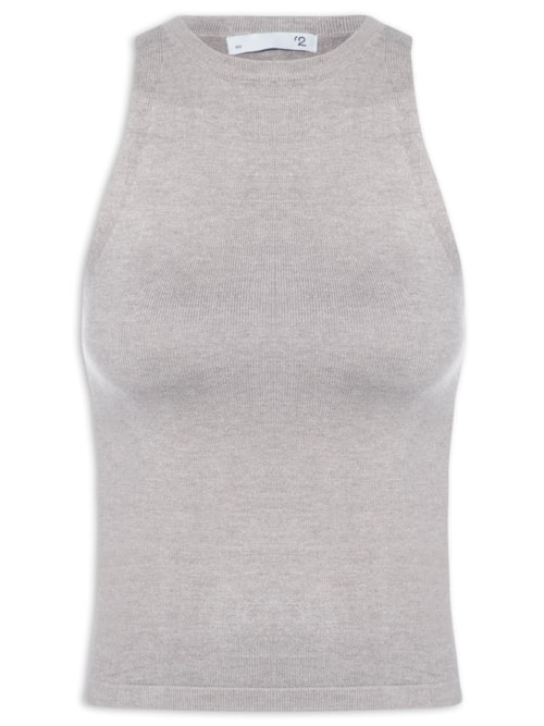 Regata Feminina Gola Redonda Em Tricot - Cinza