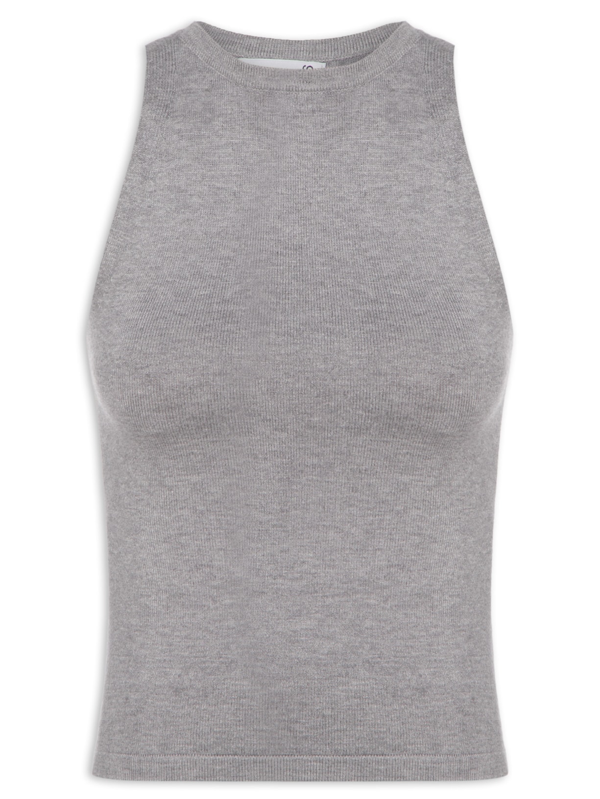 Regata Feminina Gola Redonda Em Tricot - Cinza