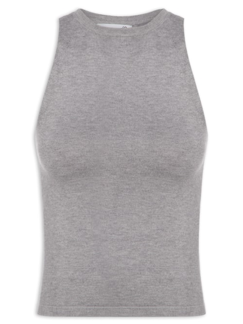 Regata Feminina Gola Redonda Em Tricot - Cinza