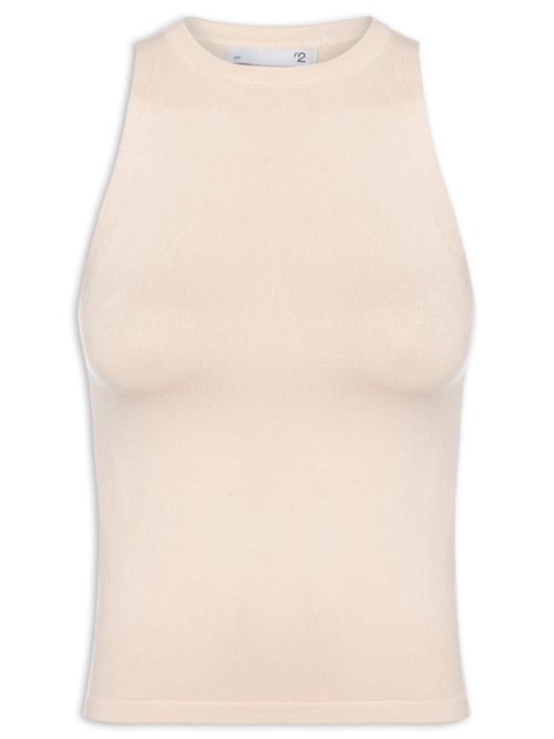 Regata Feminina Gola Redonda Em Tricot - Off White