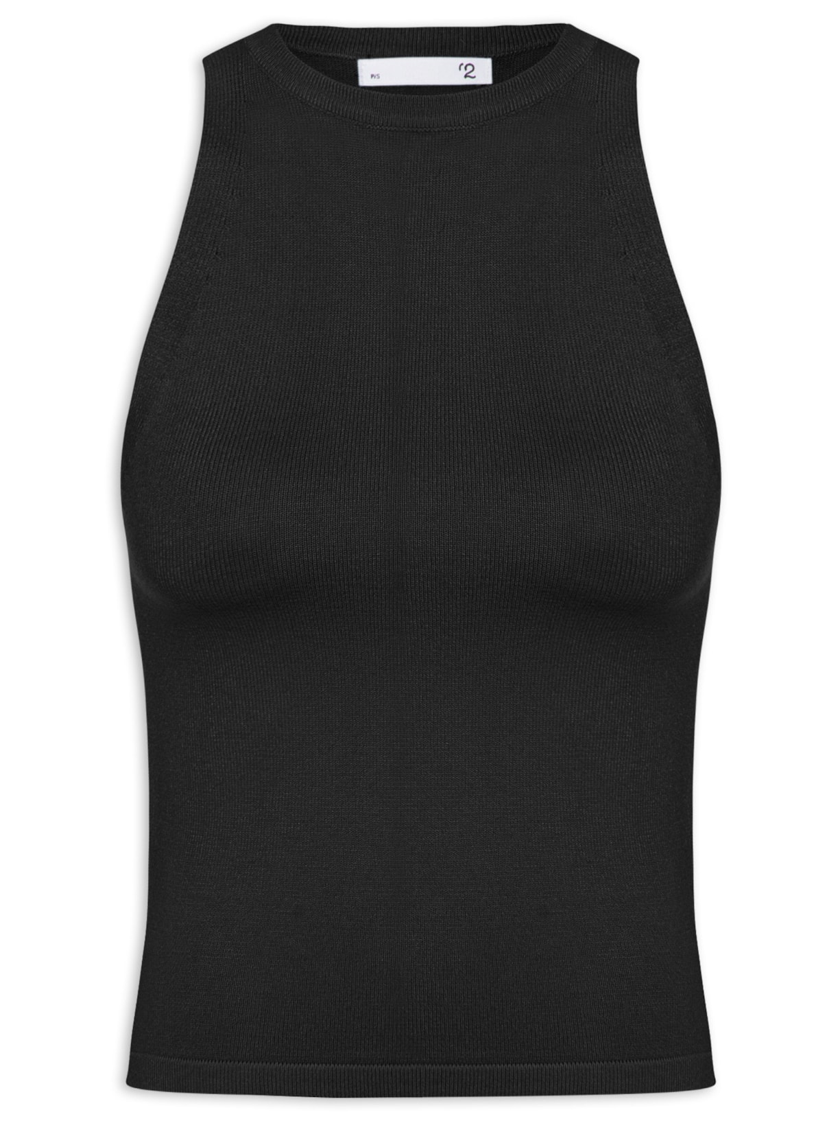 Regata Feminina Gola Redonda Em Tricot Preto '2Essential