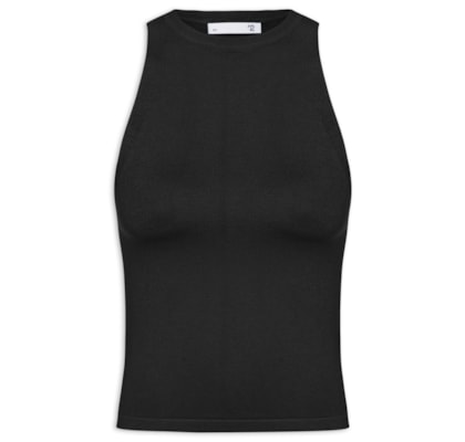 Regata Feminina Gola Redonda Em Tricot - Preto