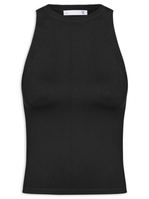 Regata Feminina Gola Redonda Em Tricot - Preto