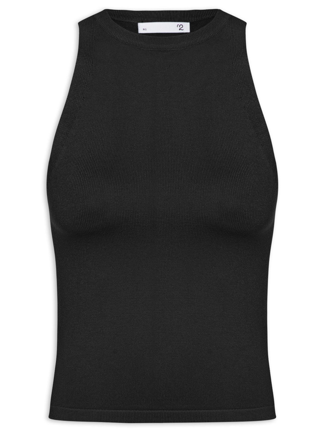 Regata Feminina Gola Redonda Em Tricot - Preto