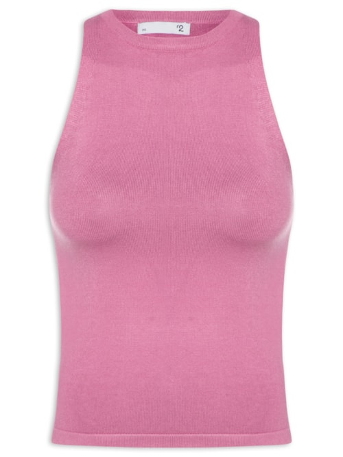 Regata Feminina Gola Redonda Em Tricot - Rosa