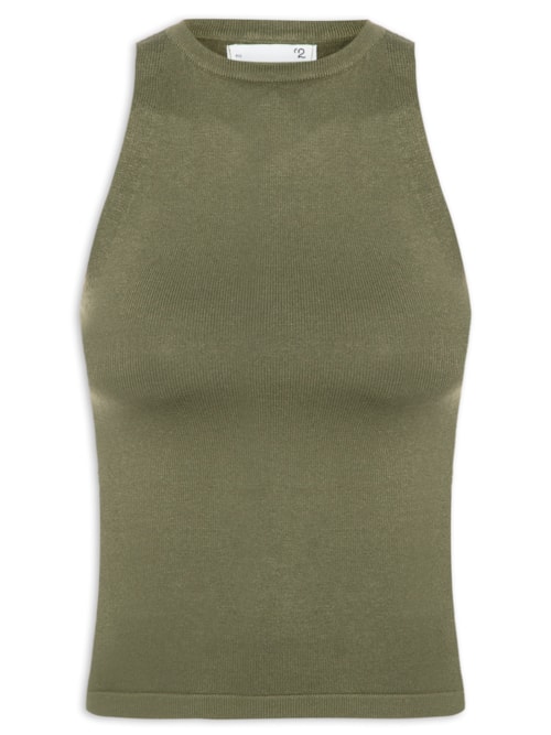 Regata Feminina Gola Redonda Em Tricot - Verde