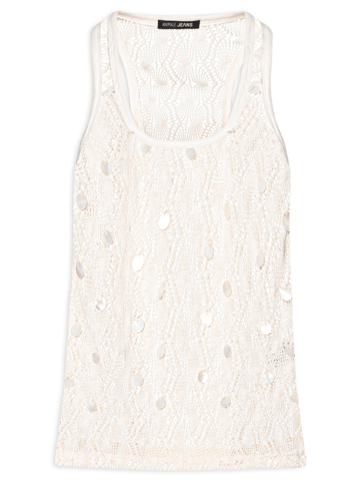 Regata Feminina Halter Tricot Bordado Branco Animale Jeans