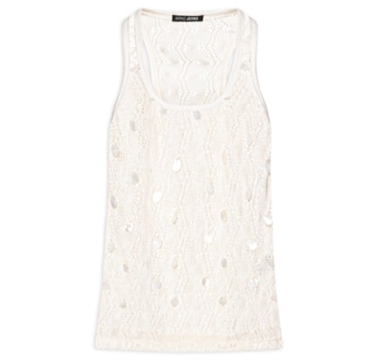 Regata Feminina Halter Tricot Bordado - Branco